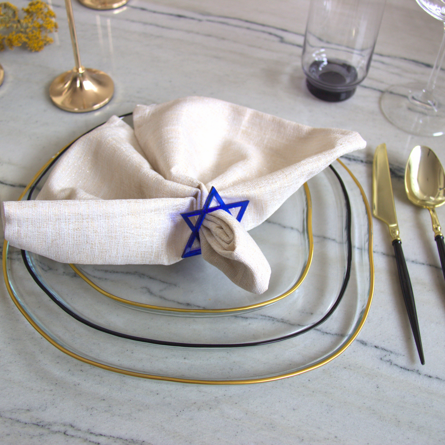 L2L Magen David Napkin Ring, Blue, Set of 6