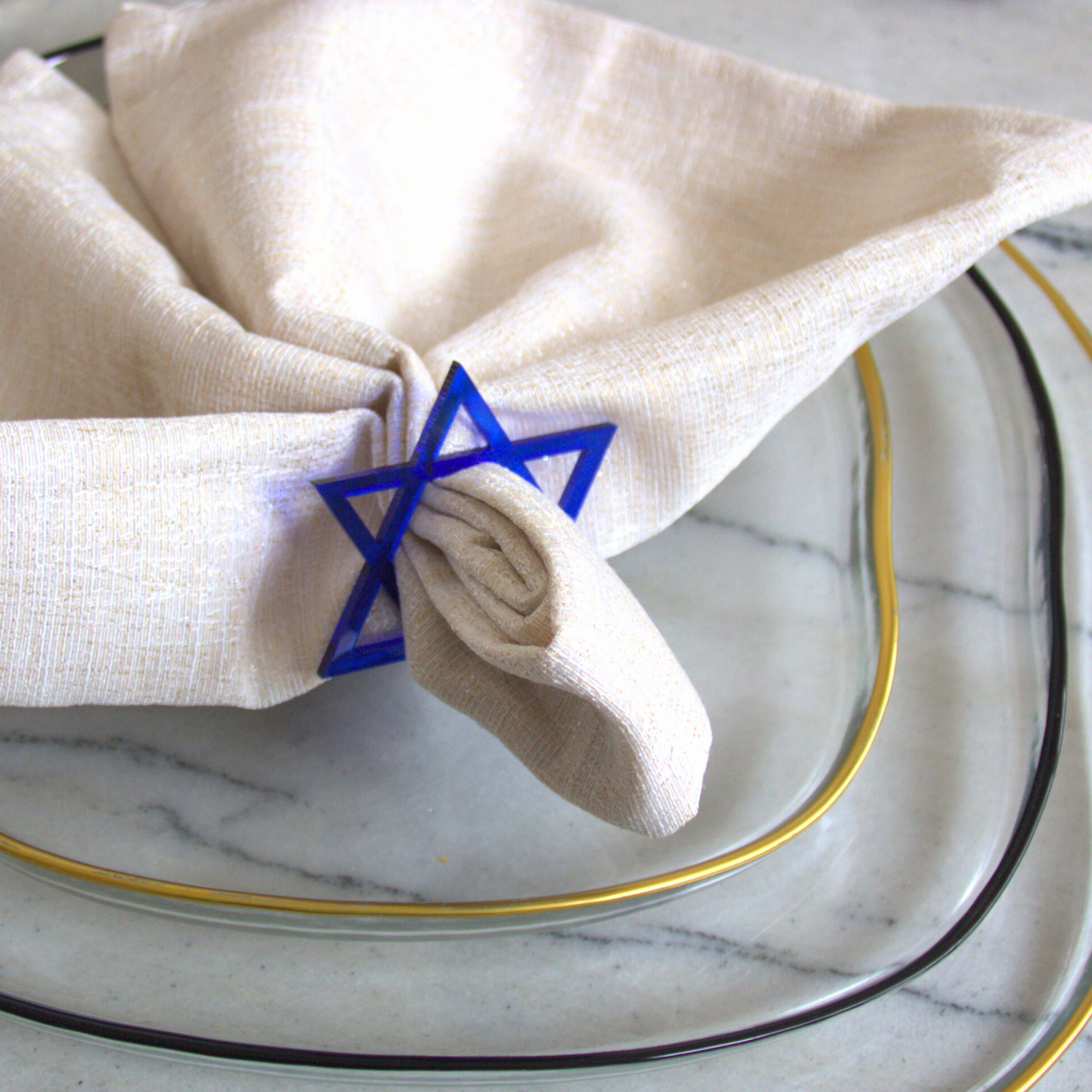 L2L Magen David Napkin Ring, Blue, Set of 6