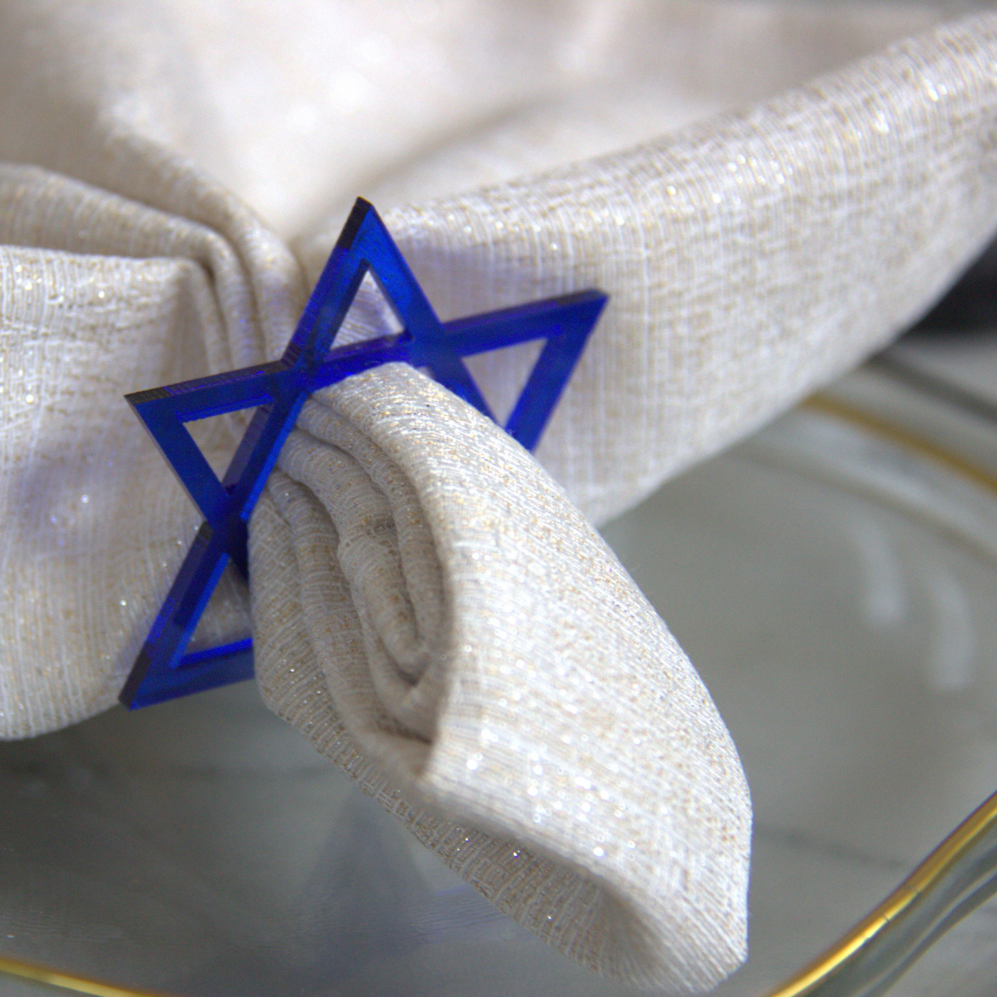 L2L Magen David Napkin Ring, Blue, Set of 6