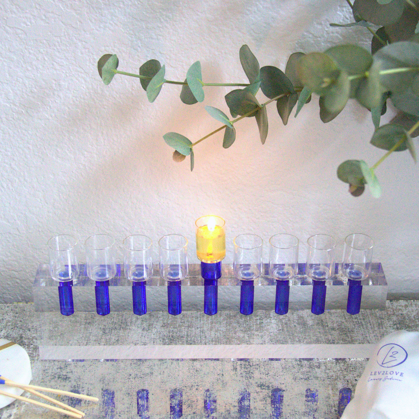 L2L Acrylic Menorah, Clear & Blue