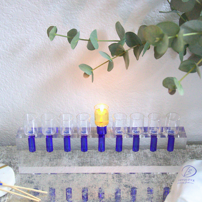 L2L Acrylic Menorah, Clear & Blue