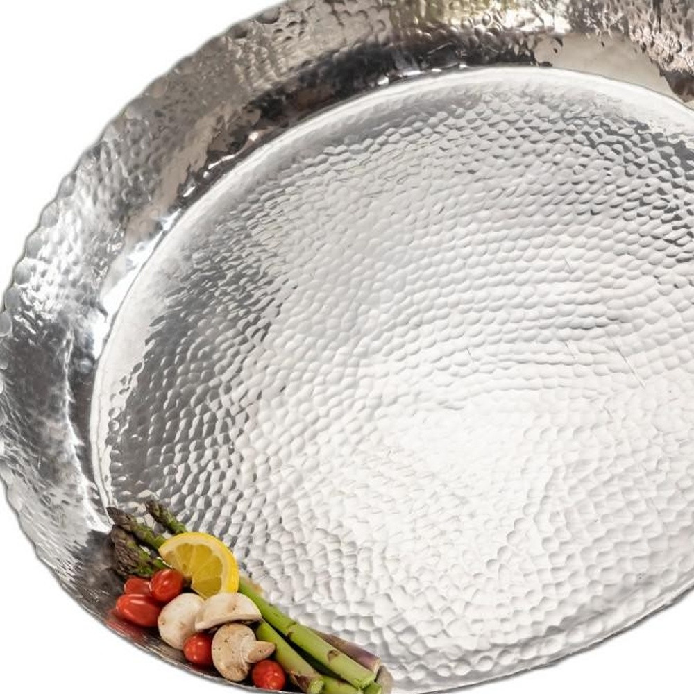 Round Silver Hammered Tray Lev2Love