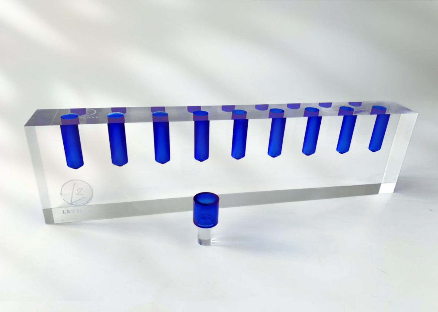 L2L Acrylic Menorah, Clear & Blue