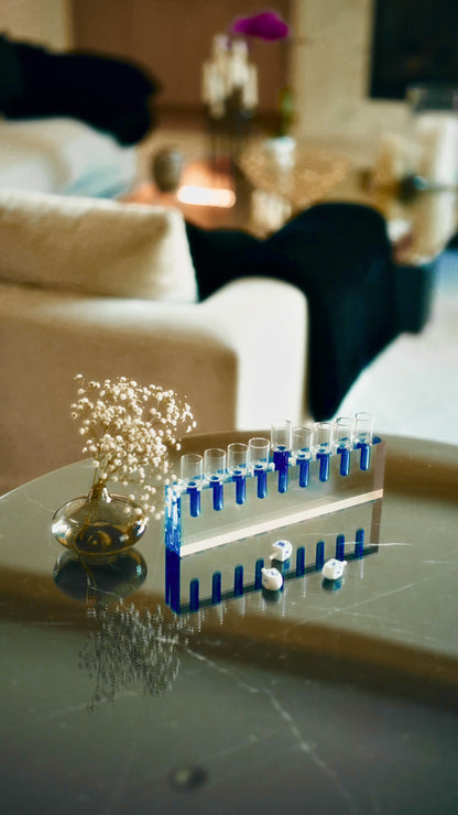 L2L Acrylic Menorah, Clear & Blue